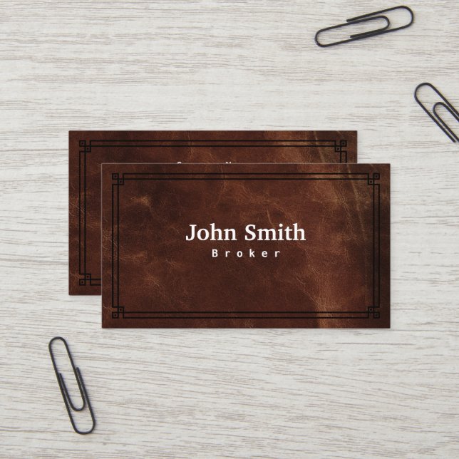 Carte De Visite Real Estate Broker Leather Professional (Devant/Arrière en situation)