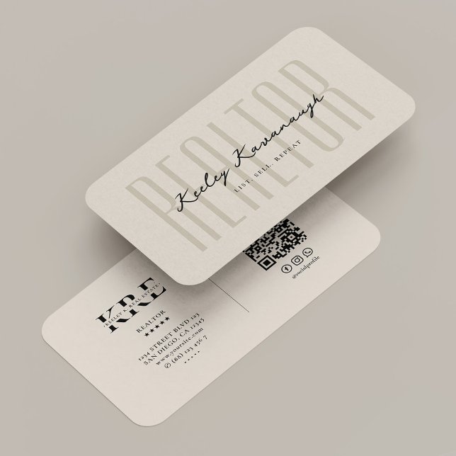 Carte De Visite Realer Moderne Immobilier Sable Beige Monogramme (Realtor Modern Real Estate Sand Beige Monogram Business Card
)