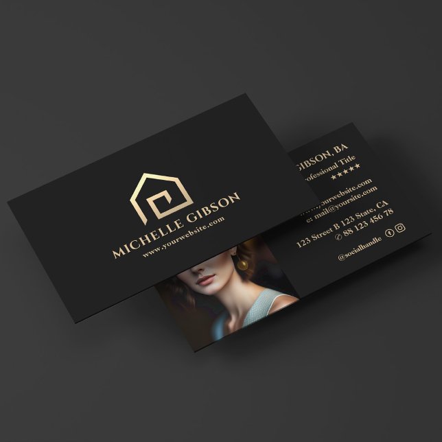 Carte De Visite Réalisateur minimal Logo Maison noire Courtier hyp (Minimal Realtor Black House Logo Mortgage Broker Business Card
)