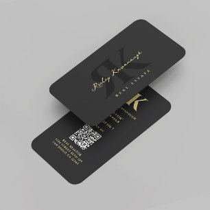 Carte De Visite Réalisateur moderne Monogramme R K Immobilier Blac