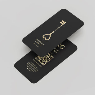 Carte De Visite Réalisateur Noir Clé Or Monogramme Immobilier Mode