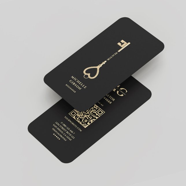 Carte De Visite Réalisateur Noir Clé Or Monogramme Immobilier Mode (Realtor Black Gold Key Monogram Real Estate Modern Business Card
)