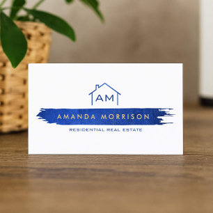 Carte De Visite Réaliseur Créatif Immobilier Maison Peinture Bleu
