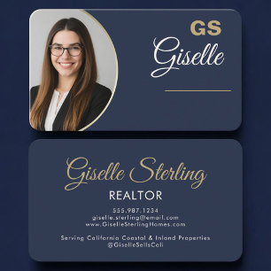 Carte De Visite Realtor Bleu Marine Or Photo 