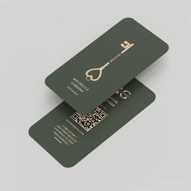 Carte De Visite Realtor Dark Green Gold Key Monogramme moderne (Realtor Dark Green Gold Key Monogram Modern Business Card
)