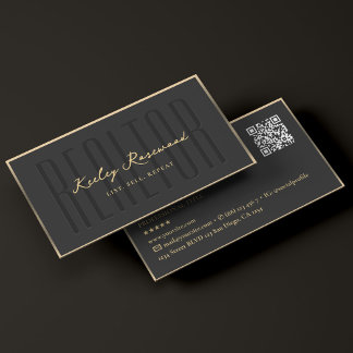 Carte De Visite Realtor Elegant Black Gold Frame Moderne