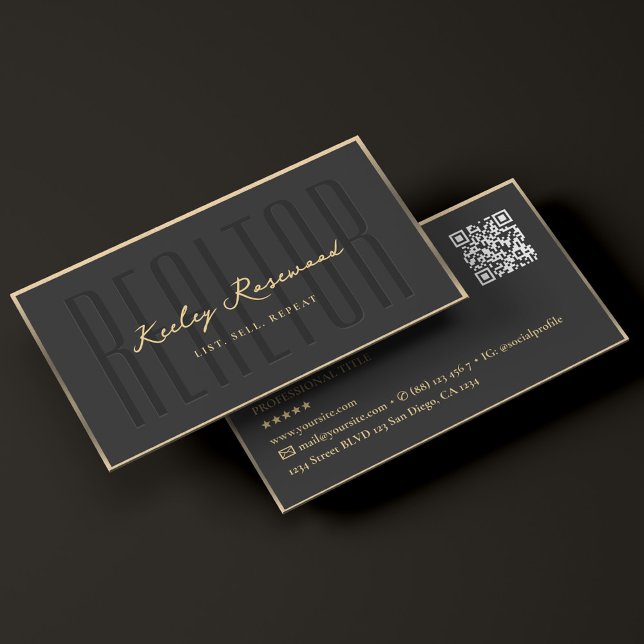 Carte De Visite Realtor Elegant Black Gold Frame Moderne (Realtor Elegant Black Gold Frame Modern Business Card
)
