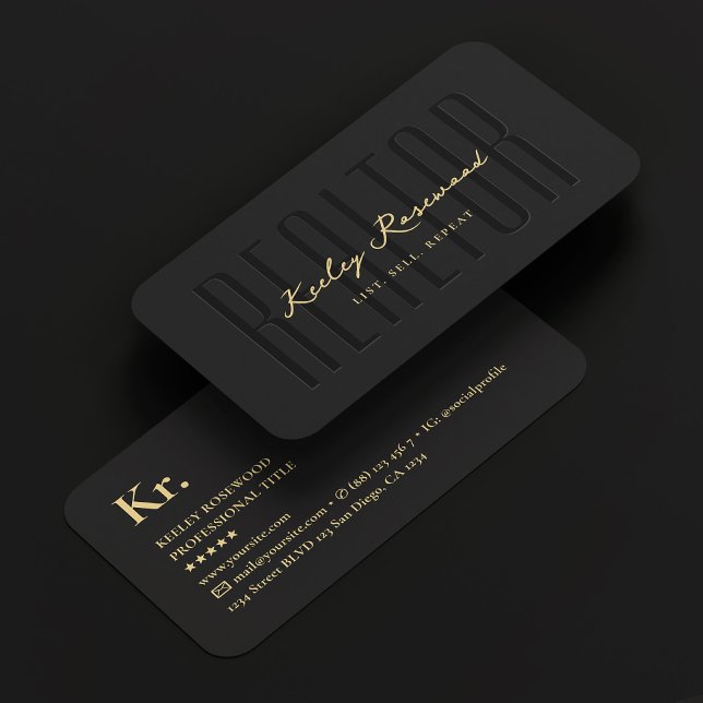 Carte De Visite Realtor Immobilier Agent Élégant Noir Moderne (Realtor Real Estate Agent Elegant Black Modern Business Card
)