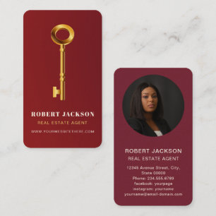 Carte De Visite Realtor Immobilier Gold Key Luxe Rouge