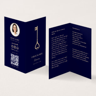 Carte De Visite Realtor Midnight Blue Gold Real Estate Agent Photo