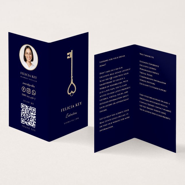 Carte De Visite Realtor Midnight Blue Gold Real Estate Agent Photo (Intérieur et extérieur)