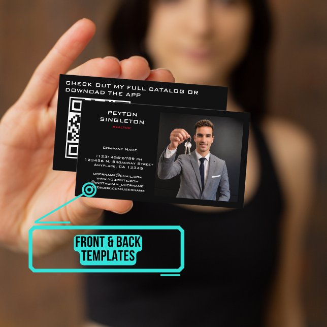 Carte De Visite Realtor Modern Black avec URL QR Code (Please enjoy our business card)
