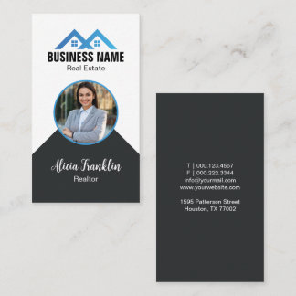 Carte De Visite Realtor Modern Black Blue Real Estate Agent Photo 