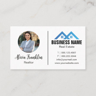 Carte De Visite Realtor Modern Blue Real Estate Agent Photo 