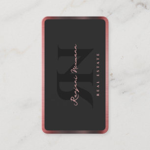 Carte De Visite Realtor moderne Elegant Black Rose Gold Bordure