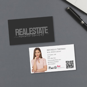 Carte De Visite Realtor Moderne Immobilier Agent Photo QR Code