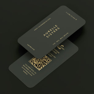 Carte De Visite Realtor Moderne Monogramme Vert foncé Simple QR