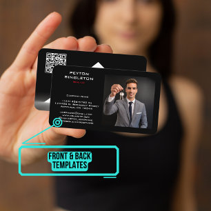 Carte De Visite Réaltor noir Silhouette Home avec URL QR Code