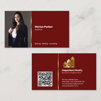 Carte De Visite Realtor Photo personnelle, QR Code, Logo Maroon