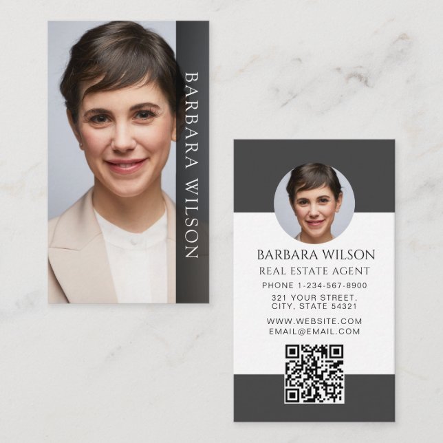 Carte De Visite Realtor Real Estate Agent Add Photo qr code (Devant / Derrière)