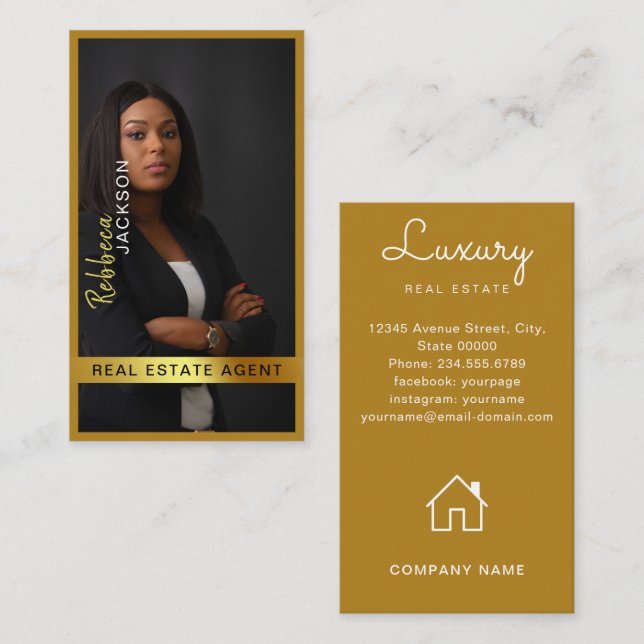 Carte De Visite Realtor Real Estate Agent Ajouter Monogramme photo (Devant / Derrière)