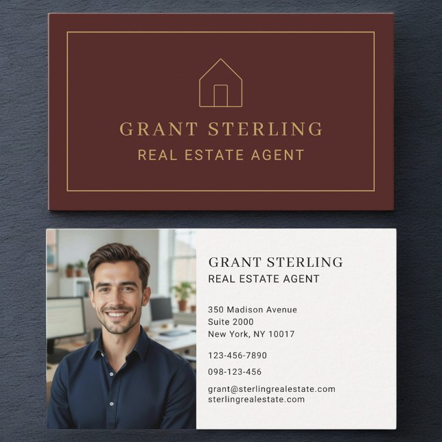 Carte De Visite Realtor Real Estate Agent Burgundy Minimal Photo (Créateur téléchargé)