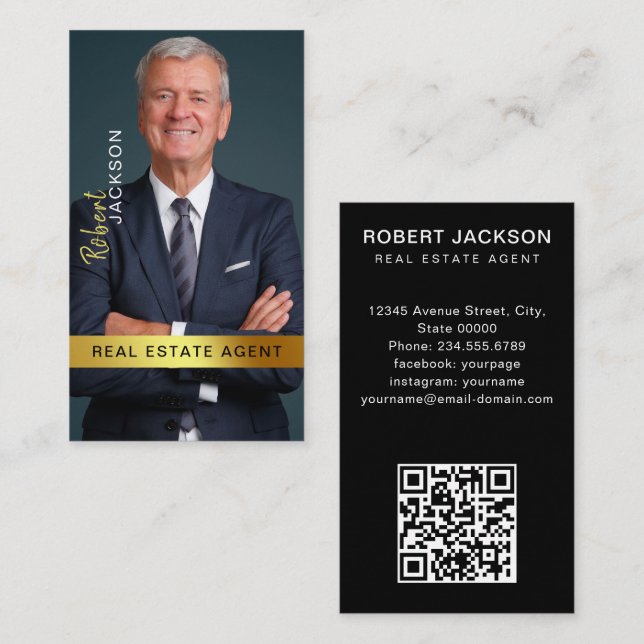 Carte De Visite Realtor Real Estate Agent Professional QR Code (Devant / Derrière)