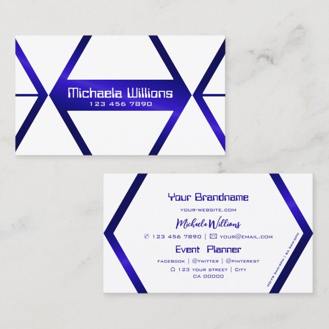 Carte De Visite Réception des yeux brillants blancs géométriques (Devant / Derrière)