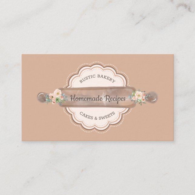 Carte De Visite Recettes maison Boulangerie Rolling Pin Floral (Devant)