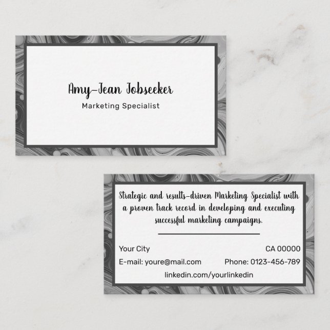 Carte De Visite Recherche d'emploi classique Marbré Simple minimal (Devant / Derrière)
