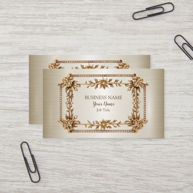Carte De Visite Rectangle doré Dimond Floral (Devant/Arrière en situation)