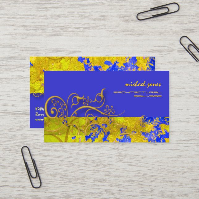 Carte De Visite Récupération architecturale/Faux Gold Filigree (Devant/Arrière en situation)