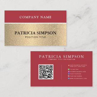 Carte De Visite Red and Gold QR Code with Social Media & Web Links