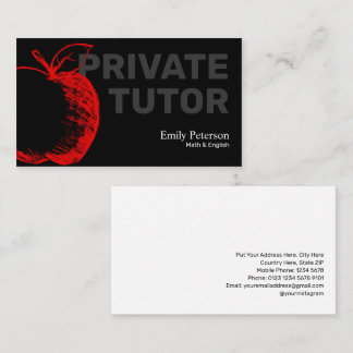 Carte De Visite Red Apple Sketch Private Tutor Modern Black