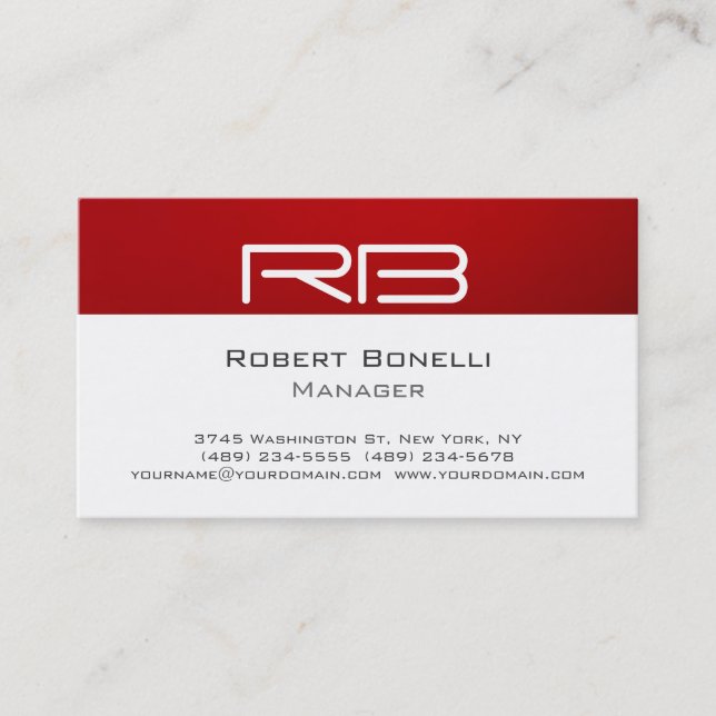 Carte de visite Red Black White Monogram Manager (Devant)