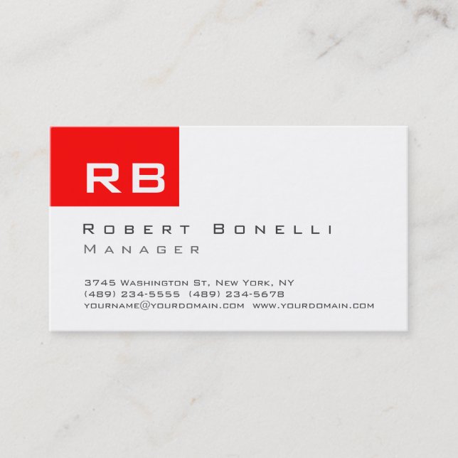 Carte de visite Red Black White Monogram Manager (Devant)