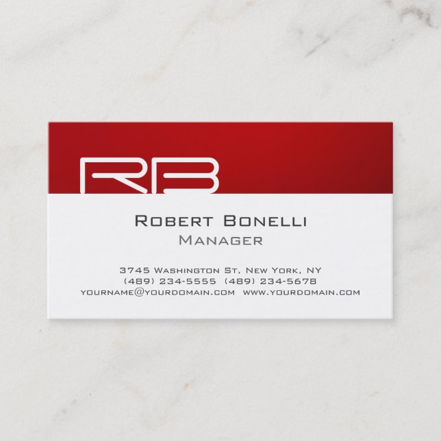 Carte de visite Red Black White Monogram Manager (Devant)