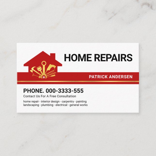 Carte De Visite Red Building Bordure Gold Handman Outils (Devant)