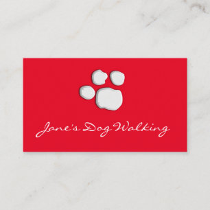 Carte De Visite Red Elegant Chien marchant Empreinte de patte Cart