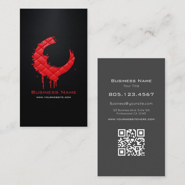 Carte De Visite Red Leather Diamond Stitch • Custom Editable Black (Devant / Derrière)