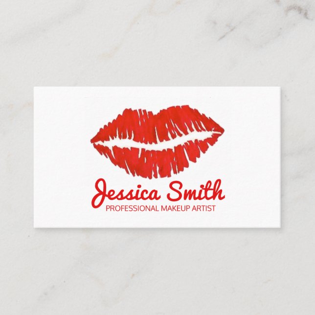 Carte De Visite Red Lipstick Lips Kiss Maquillage Artiste Beauté E (Devant)