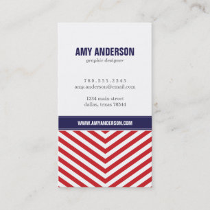 Carte De Visite Red & Navy Blue Modern Chevron Stripes