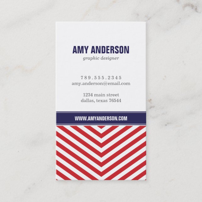 Carte De Visite Red & Navy Blue Modern Chevron Stripes (Devant)