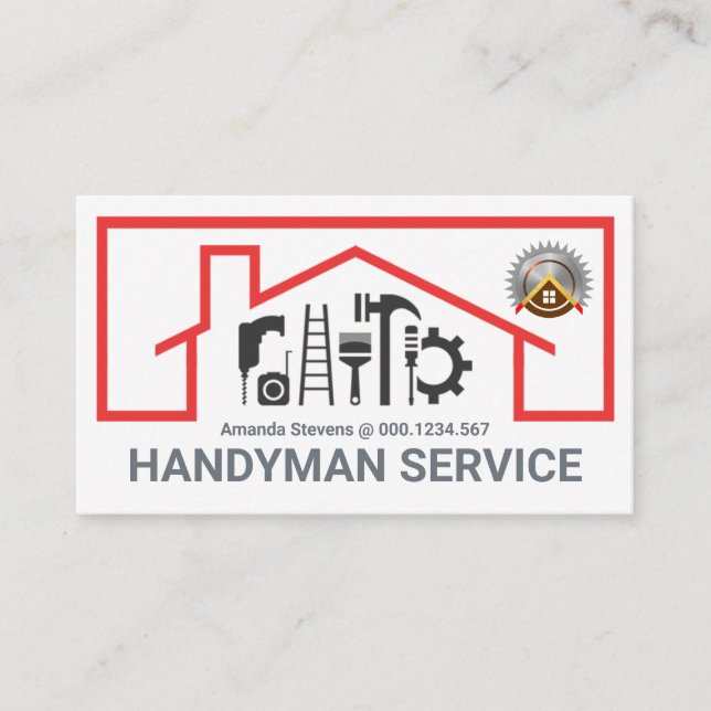 Carte De Visite Red Roof Building Repair Tools Frame (Devant)