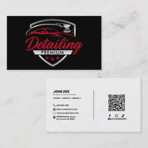 Carte De Visite Red & Silver Premium Auto Car Detailing Body Shop 