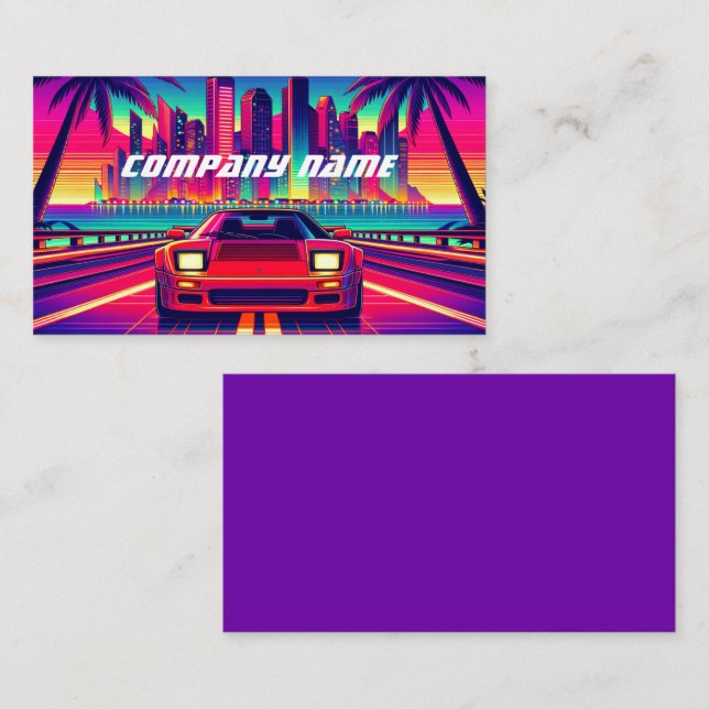 Carte De Visite Red Sportscar dans une ville tropicale (Devant / Derrière)