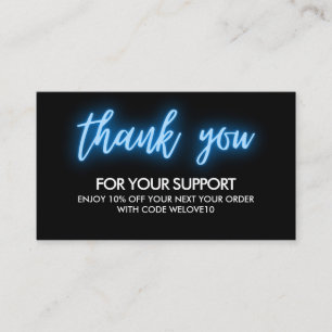 Carte De Visite Réduction Merci sur Instagram en néon bleu
