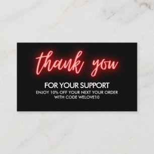 Carte De Visite Réduction Merci sur Instagram Red Neon