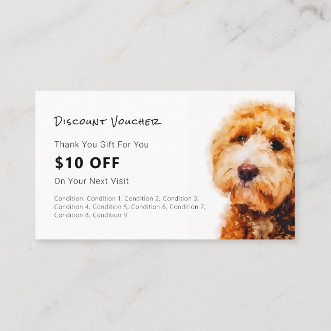Carte De Visite Réduction sur la vente d'un chien de caniche cuite (Dos)