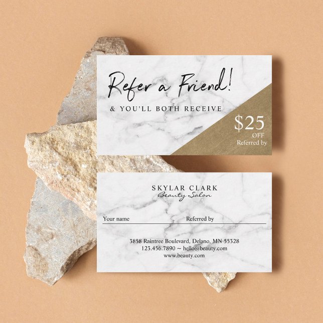 Carte De Visite Référer Un Ami Élégant Marbre & Or Référence (Refer A Friend Elegant Marble & Gold Referral Business Card)